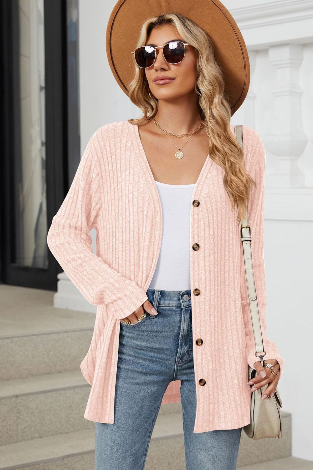 Kelly Ribbed Button Up Long Sleeve Cardigan