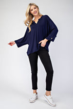 Luna Notched Three-Quarter Sleeve Blouse