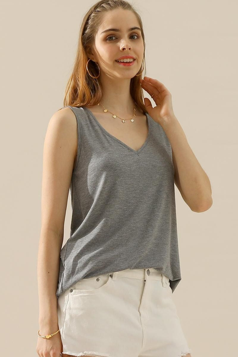 Mia V-Neck Curved Hem Tank