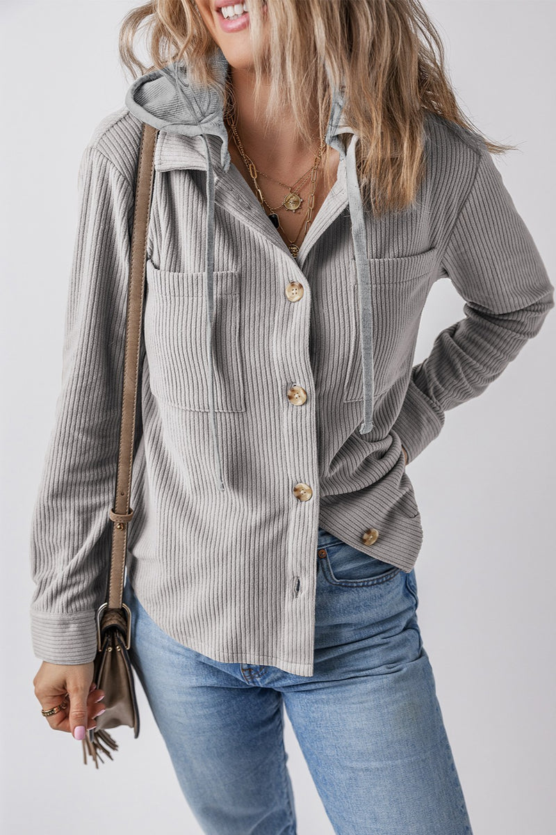Lila Drawstring Button Up Hooded Jacket