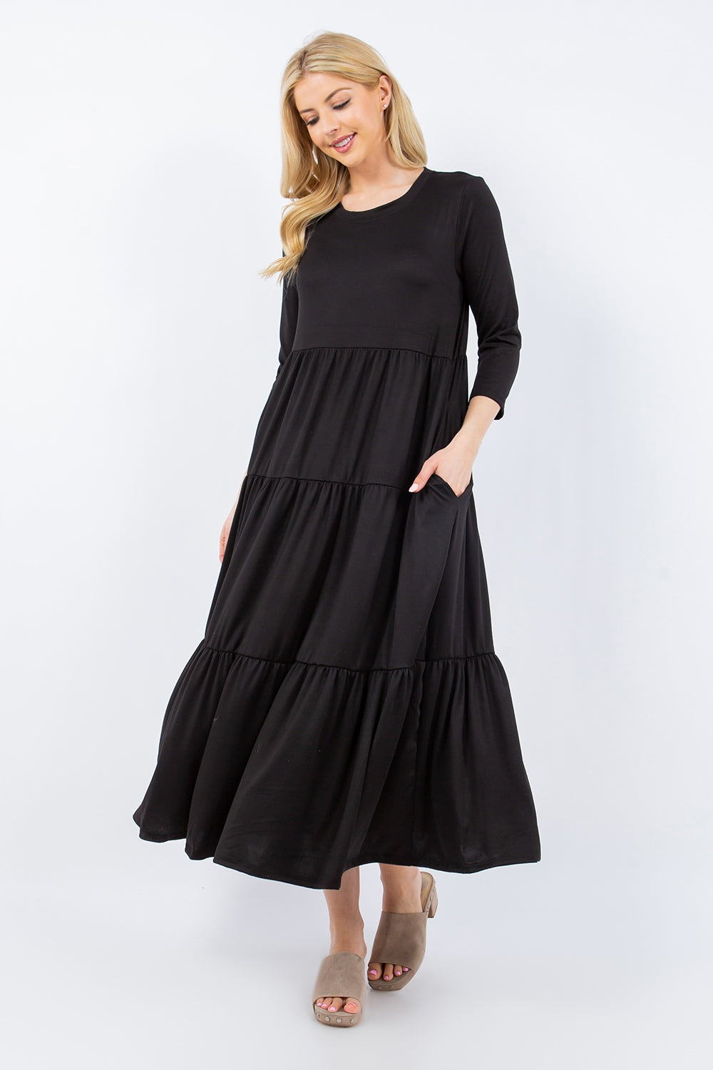 Savannah Tiered Midi Dress with Pockets