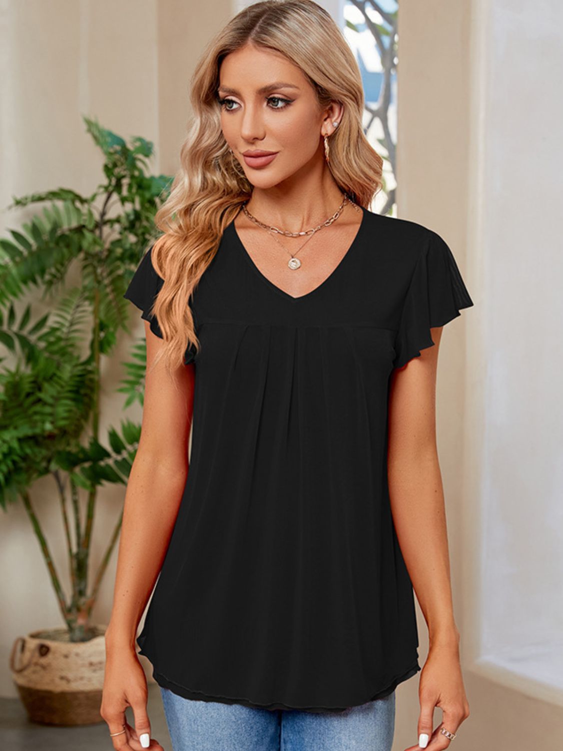 Mimi Ruched V-Neck T-Shirt