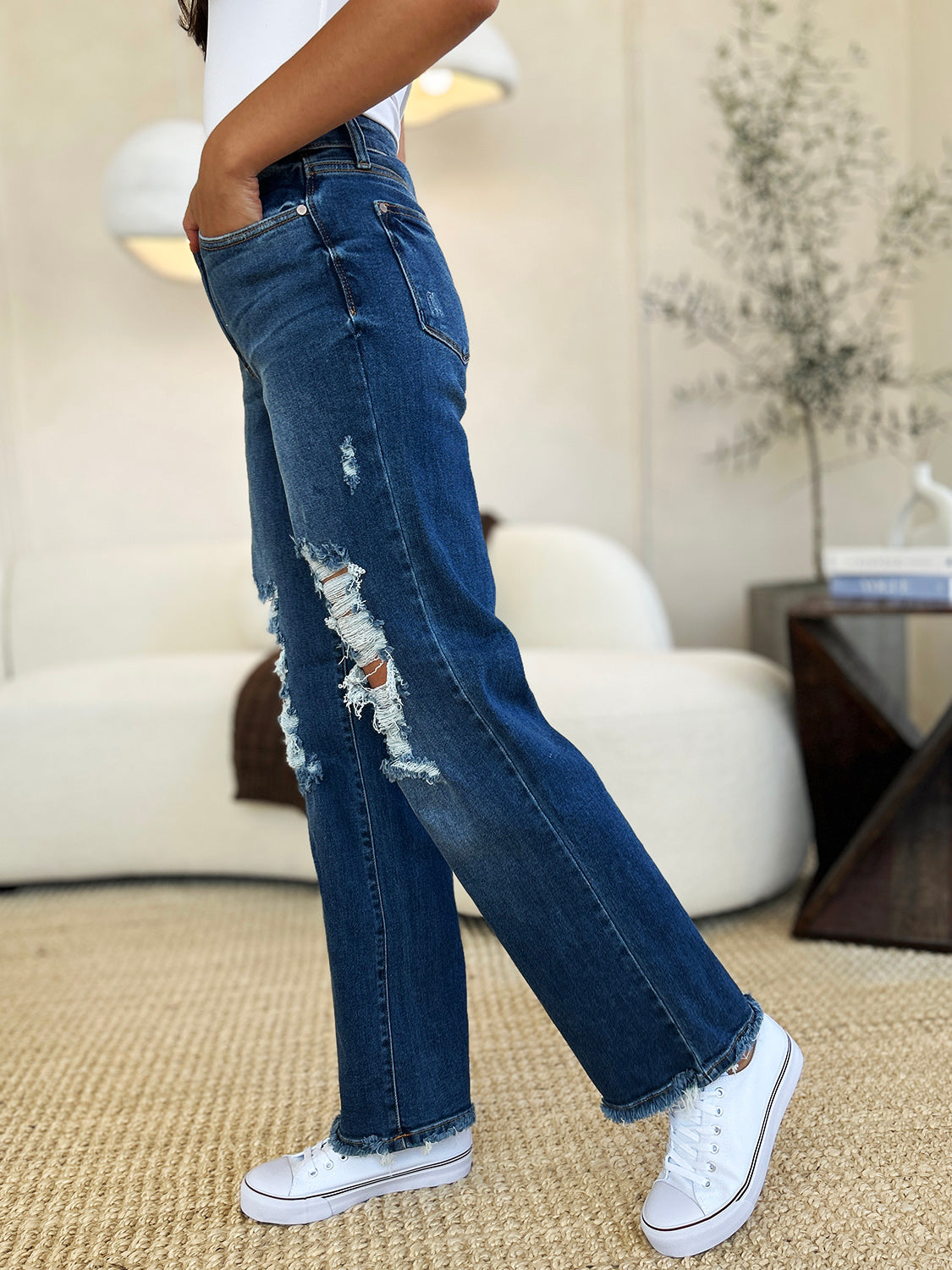 Denae Mid Rise Distressed Raw Hem Judy Blue Jeans