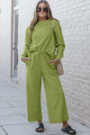 Violet Textured Long Sleeve Top and Drawstring Pants Set
