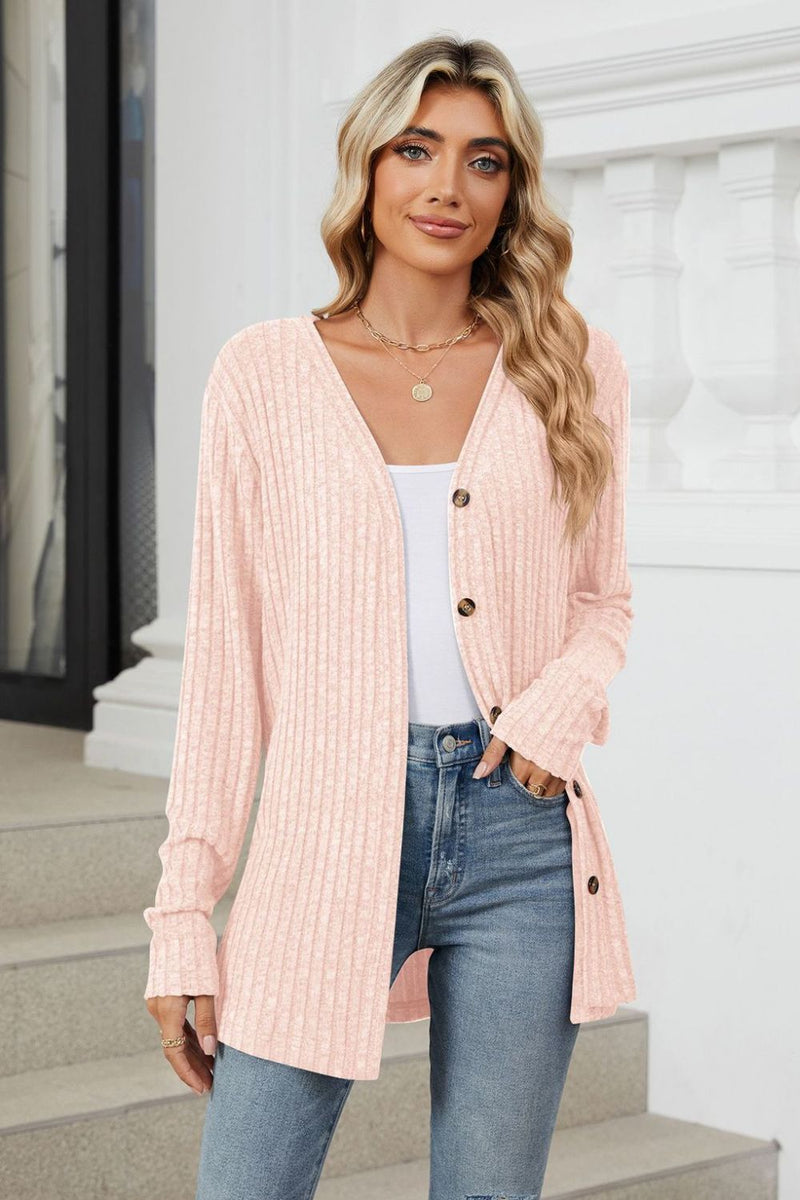 Kelly Ribbed Button Up Long Sleeve Cardigan