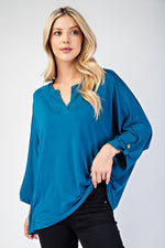 Lainey Notched Three-Quarter Sleeve Blouse