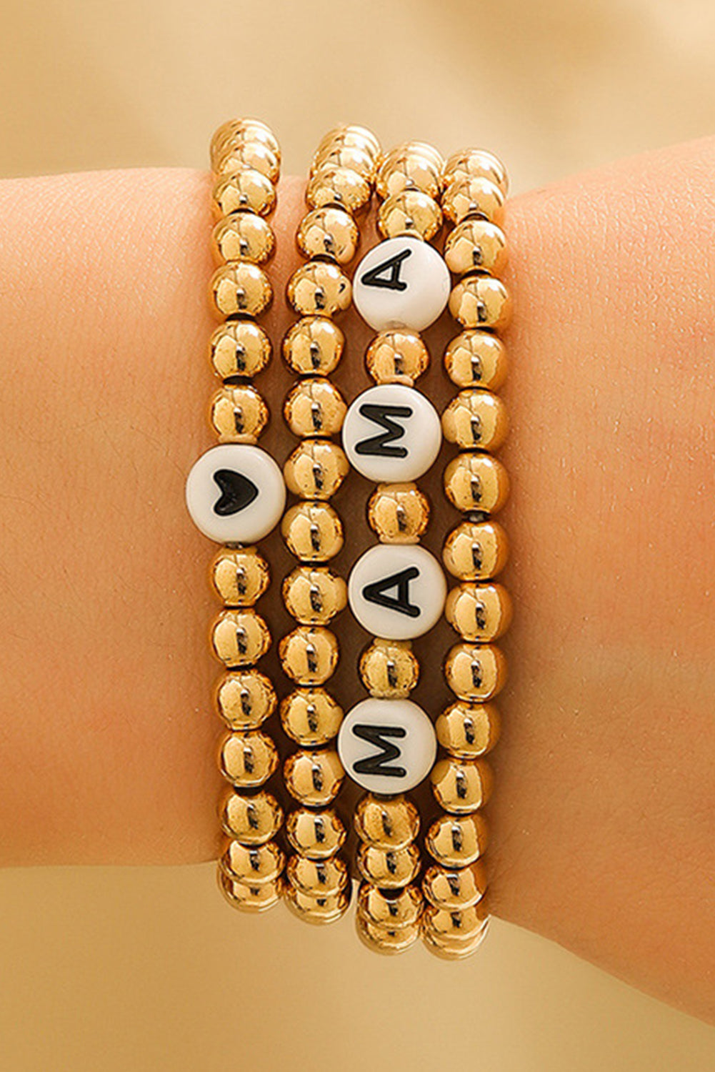 MAMA Heart Bead 4 Piece Bracelet Set