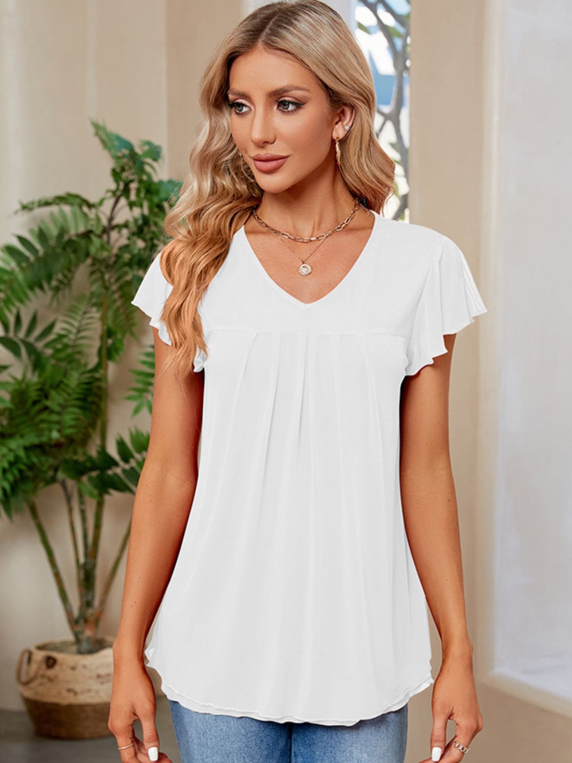 Mimi Ruched V-Neck T-Shirt