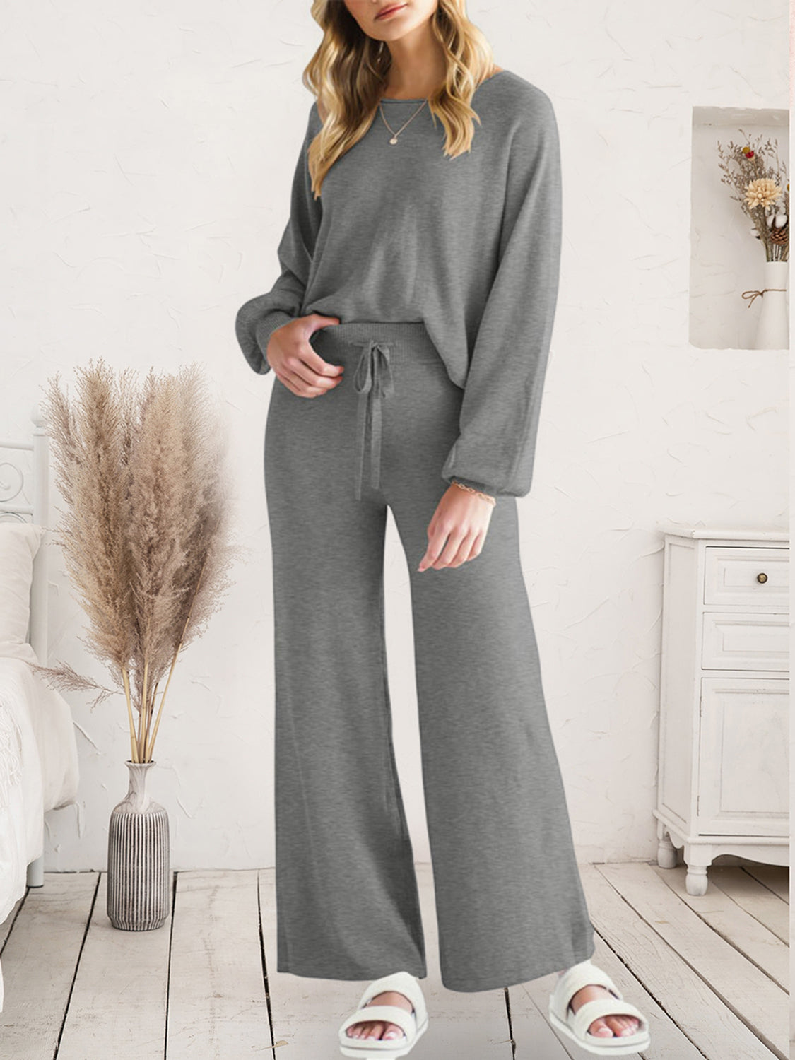 Maddie Long Sleeve Lounge Top and Drawstring Pants Set