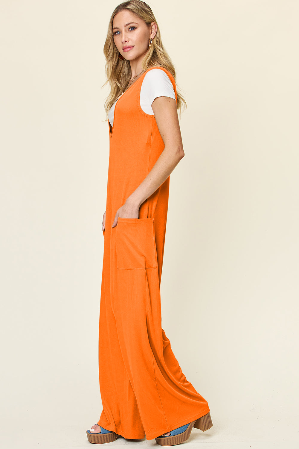 Melanie Sleeveless Wide Leg Jumpsuit with Pockets