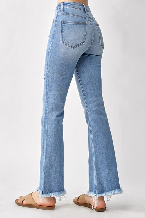 Penelope High Rise Frayed Hem Bootcut Risen Jeans