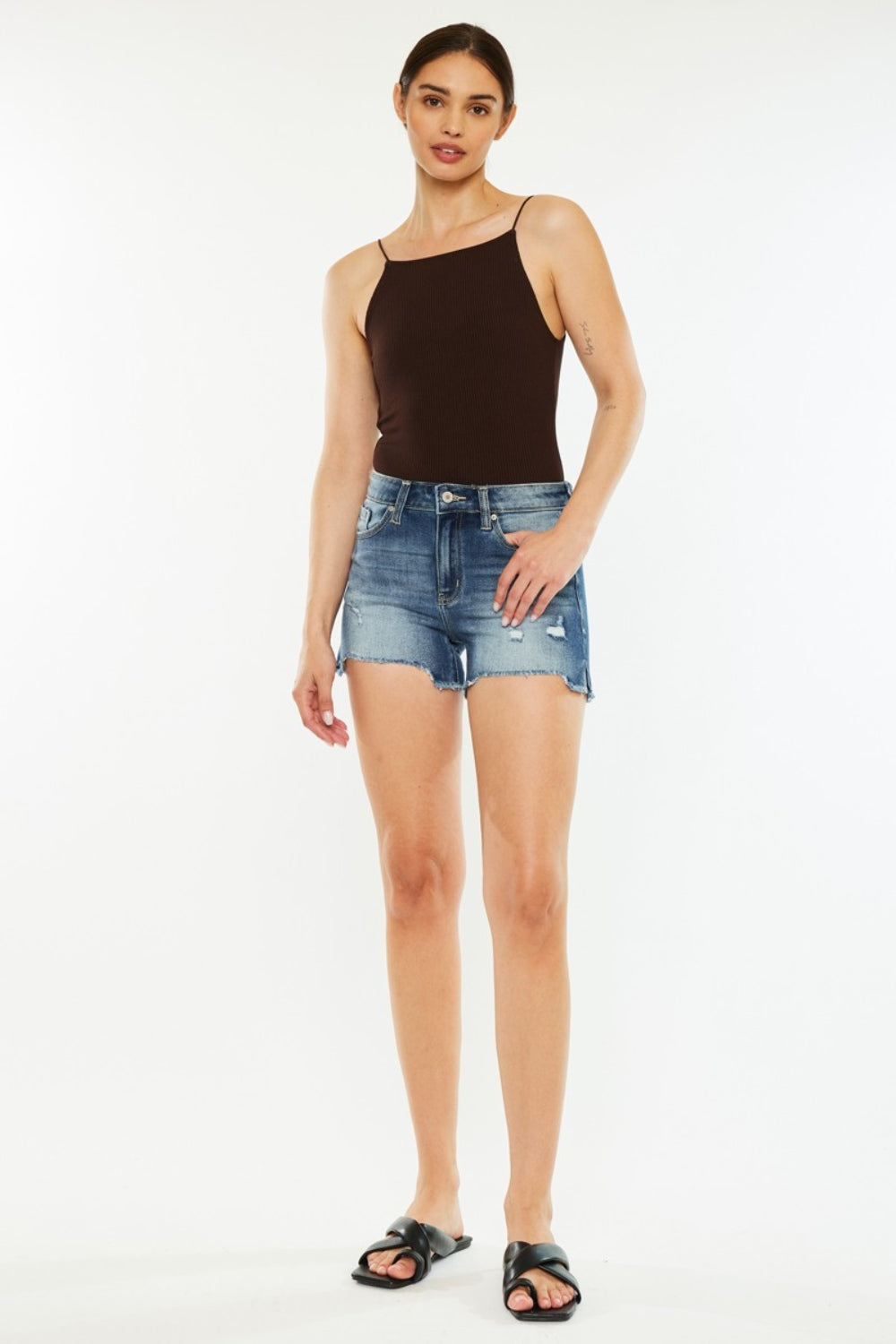 Delilah Kancan High Waist Raw Hem Denim Shorts