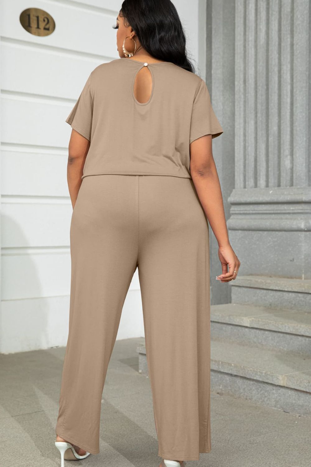 Emma Plus Size Drawstring Waist Short Sleeve Jumpsuit