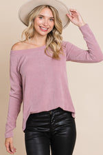 Saria Rib Texture Boat Neck Top