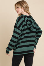 Regina Drawstring Striped Dropped Shoulder Hoodie