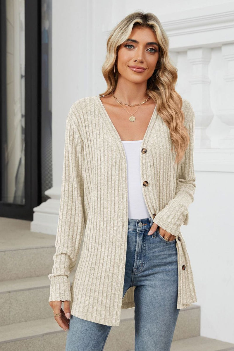 Kelly Ribbed Button Up Long Sleeve Cardigan