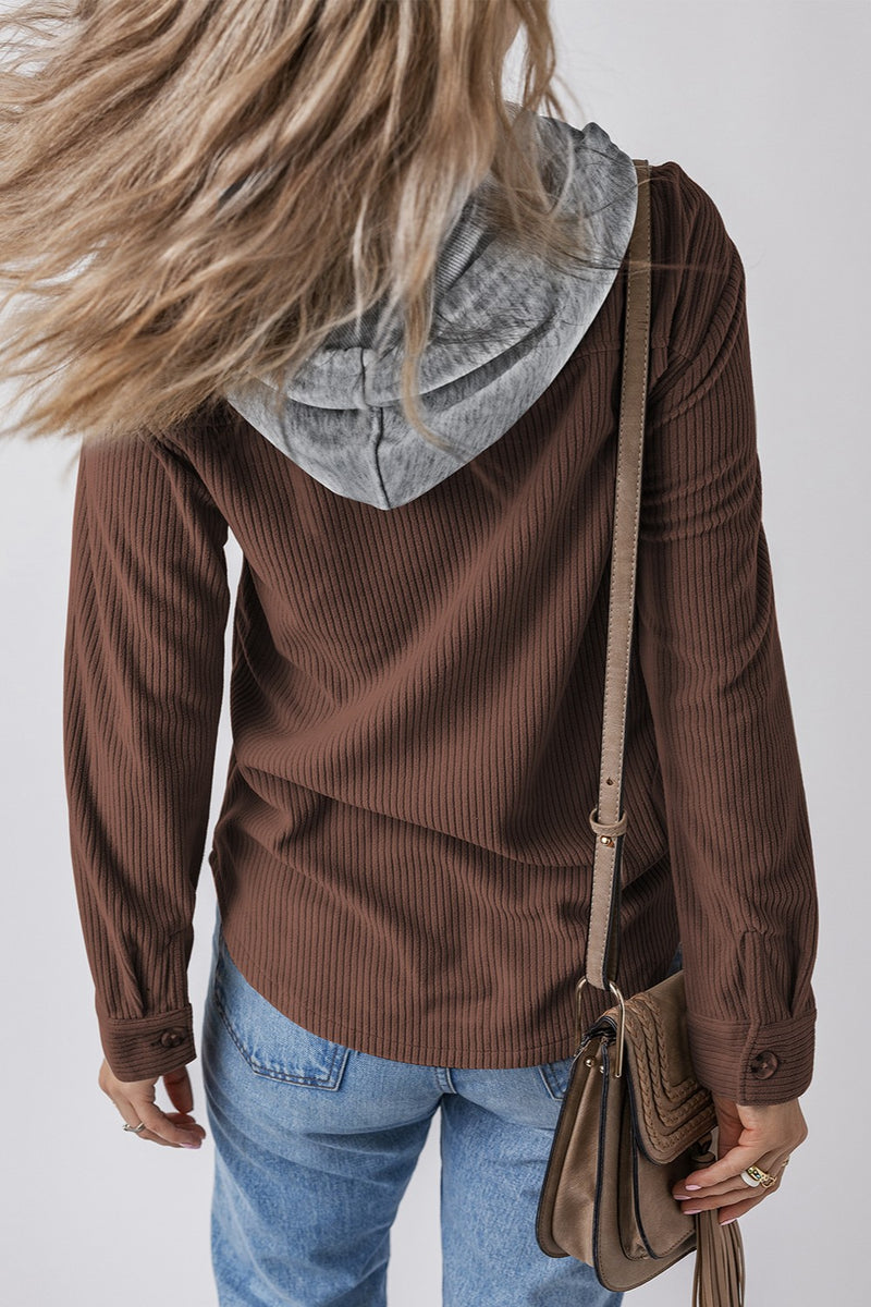 Lila Drawstring Button Up Hooded Jacket