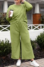 Violet Textured Long Sleeve Top and Drawstring Pants Set