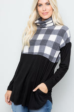 Larissa Pocketed Plaid Turtleneck Top