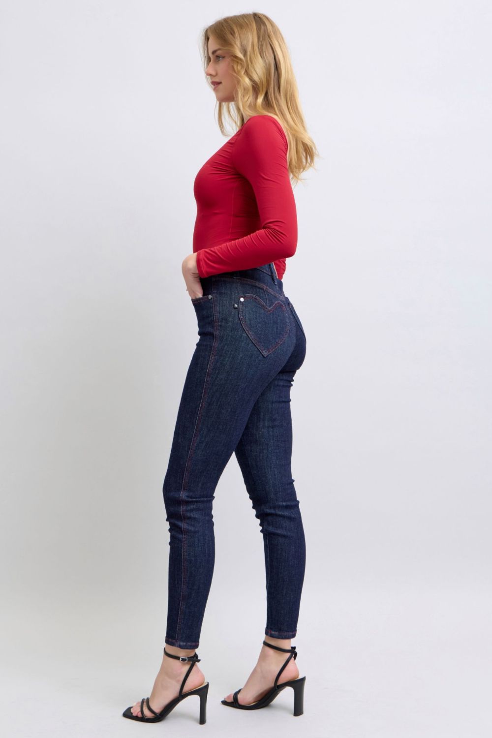 Love Heart Shaped Back Pockets Skinny Judy Blue Jeans