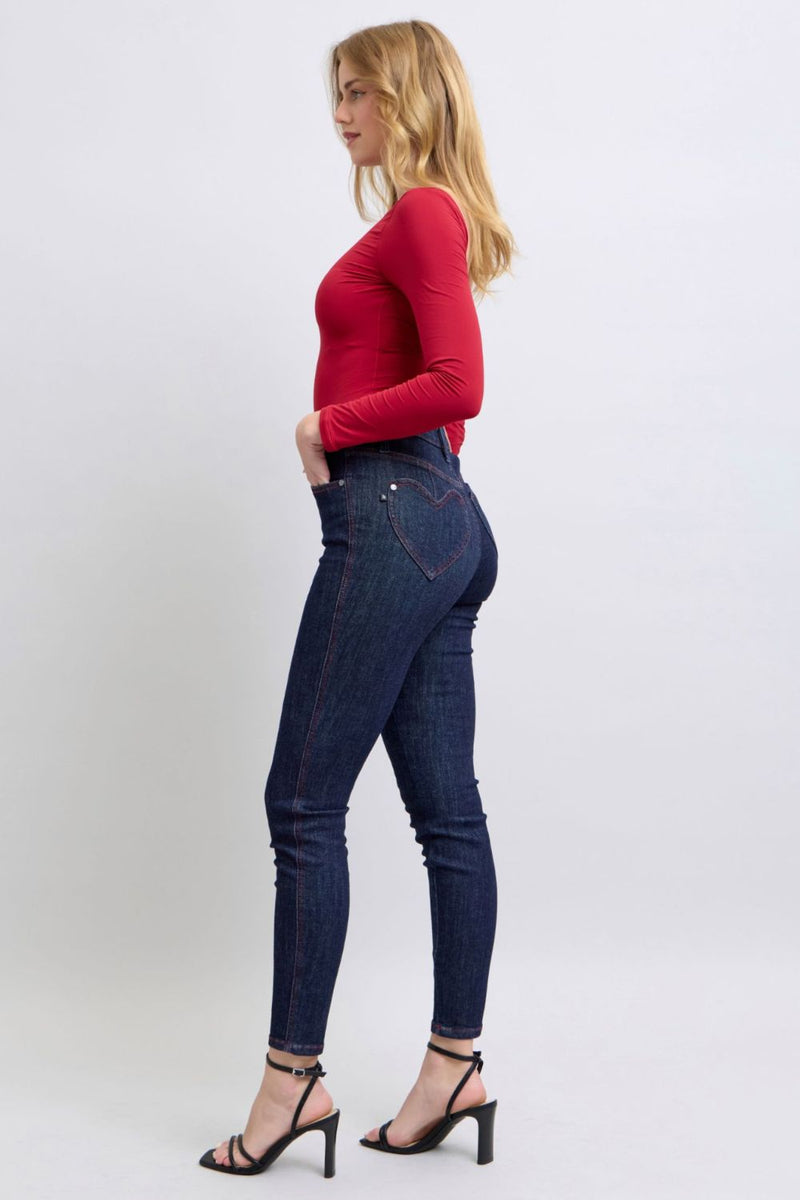 Love Heart Shaped Back Pockets Skinny Judy Blue Jeans