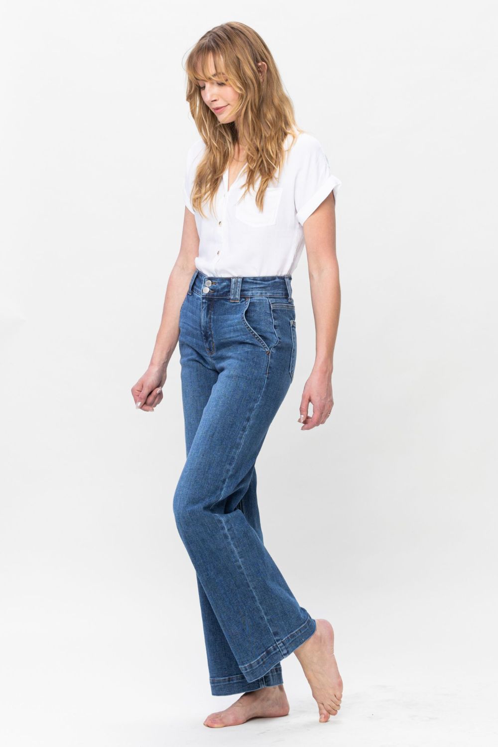 Kendall Double Button Wide Leg Judy Blue Jeans