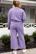 Violet Textured Long Sleeve Top and Drawstring Pants Set