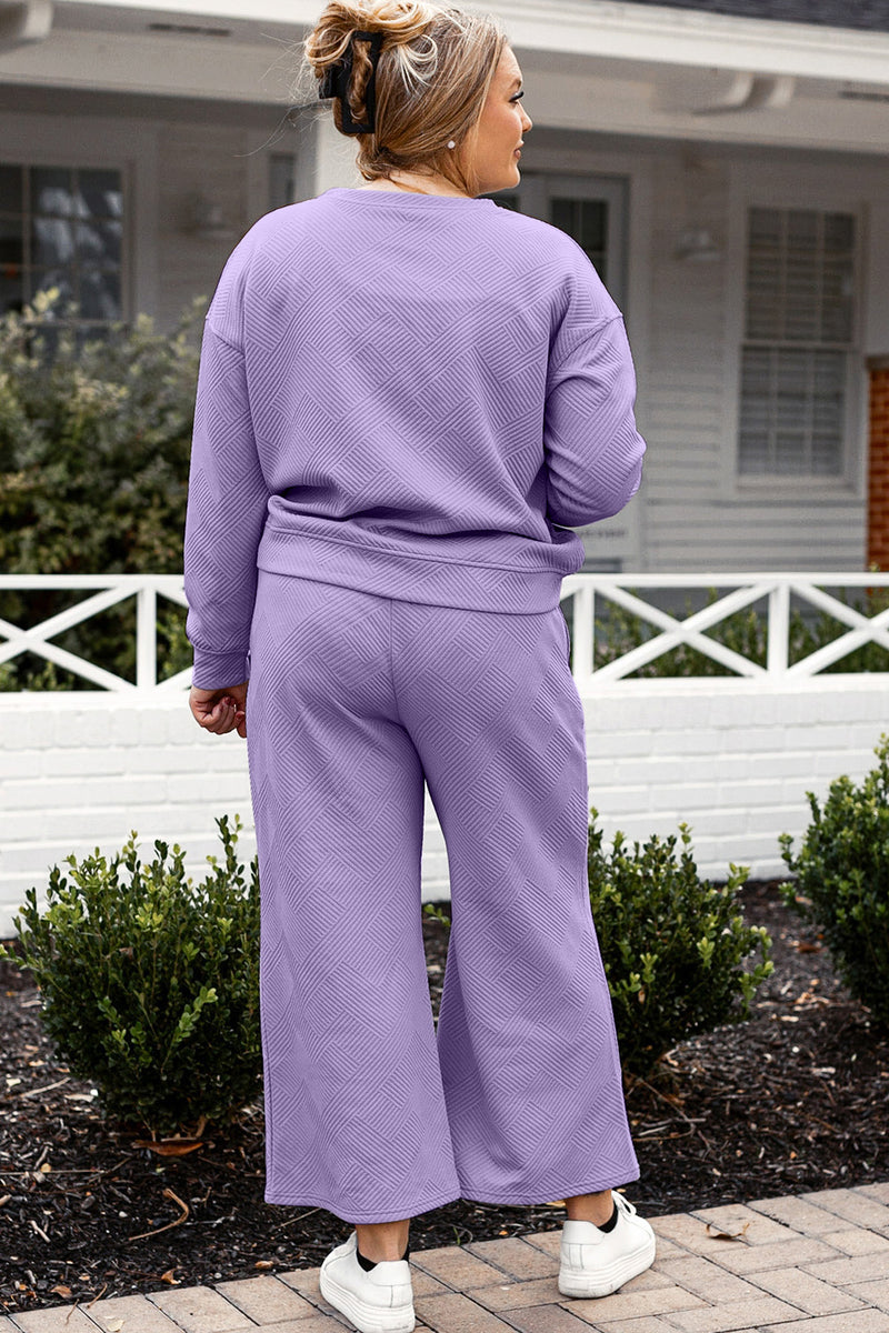 Violet Textured Long Sleeve Top and Drawstring Pants Set