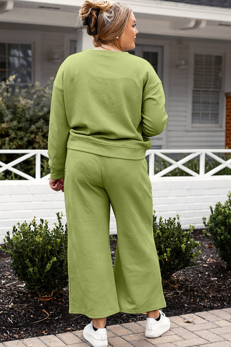 Violet Textured Long Sleeve Top and Drawstring Pants Set