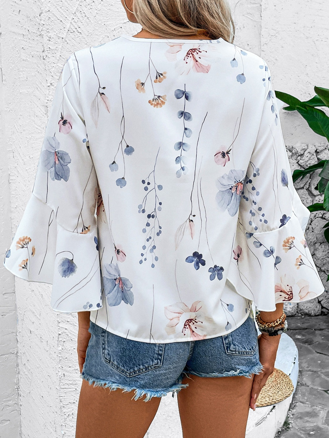 Rya Ruffled Printed V-Neck Blouse