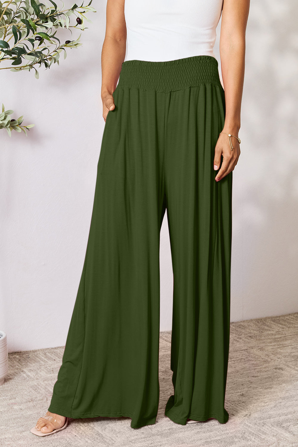 Journey Smocked Wide Waistband Wide Leg Pants