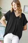 Becca Front Pocket Ribbed Top in Black