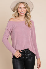 Saria Rib Texture Boat Neck Top