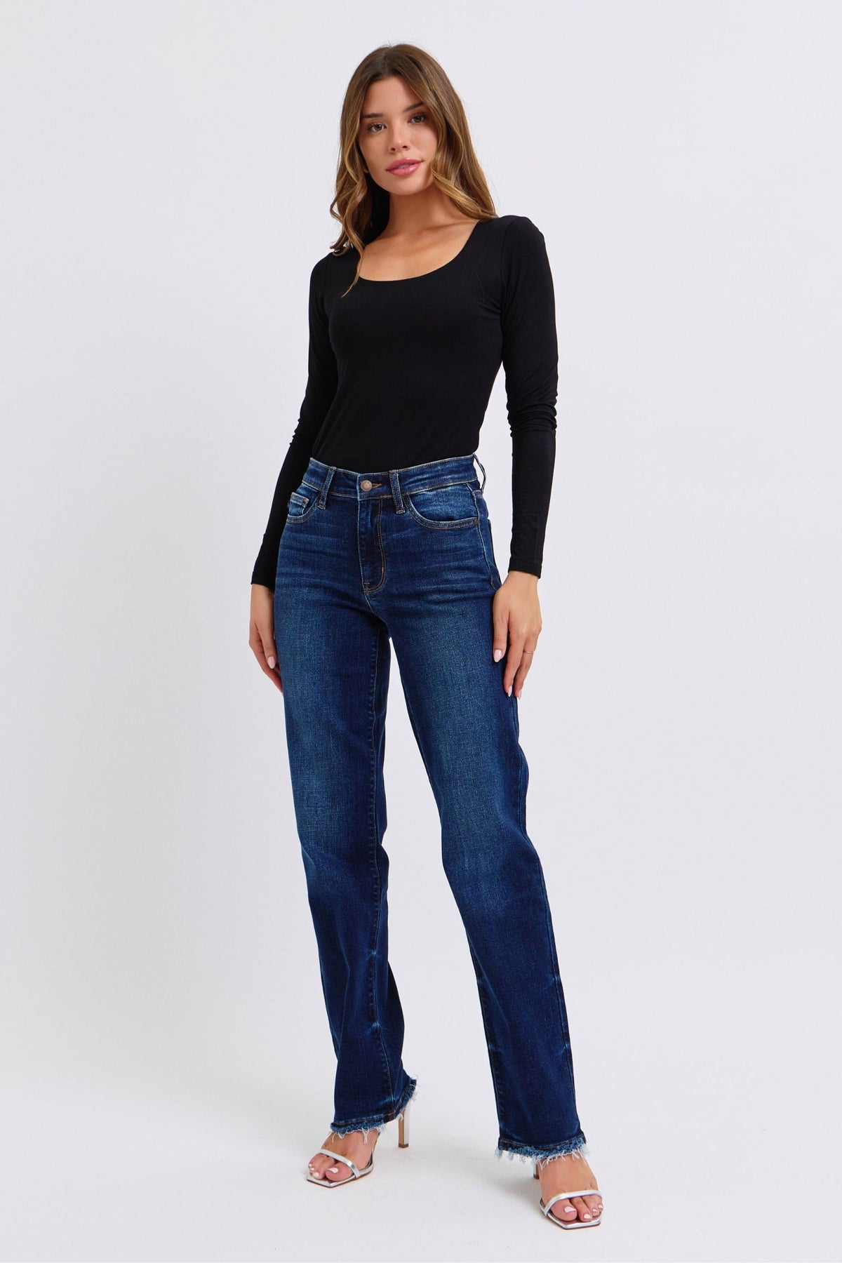 Marissa Raw Hem Straight Leg Judy Blue Jeans