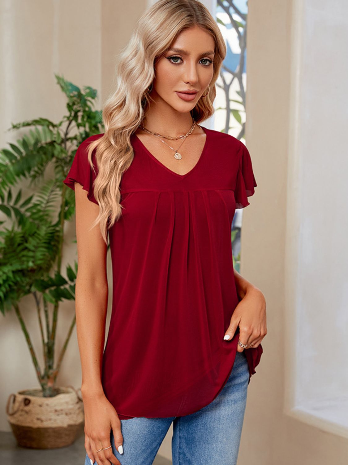 Mimi Ruched V-Neck T-Shirt