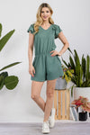 Sabrina V-Neck Ruffled Ribbed Romper