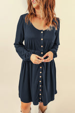 Button Down Long Sleeve Dress with Pockets- 3 Colors