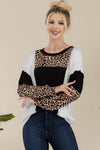 Leopard Color Block Exposed Seam T-Shirt