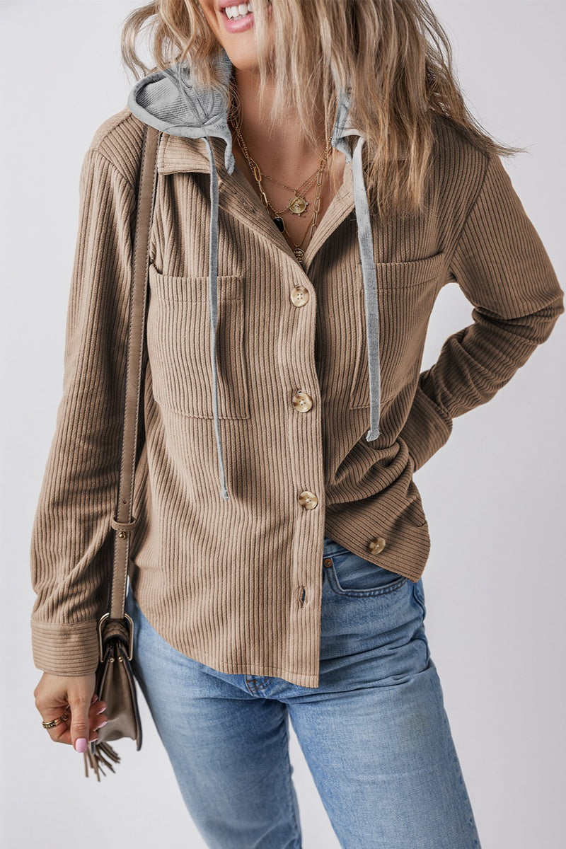 Lila Drawstring Button Up Hooded Jacket