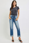 Moira High Rise Crop Straight Roll Up Jeans by RISEN