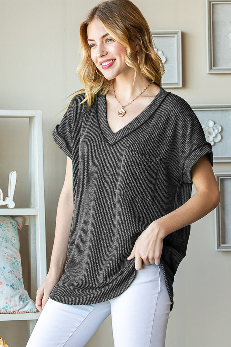 Becca Front Pocket Ribbed Top