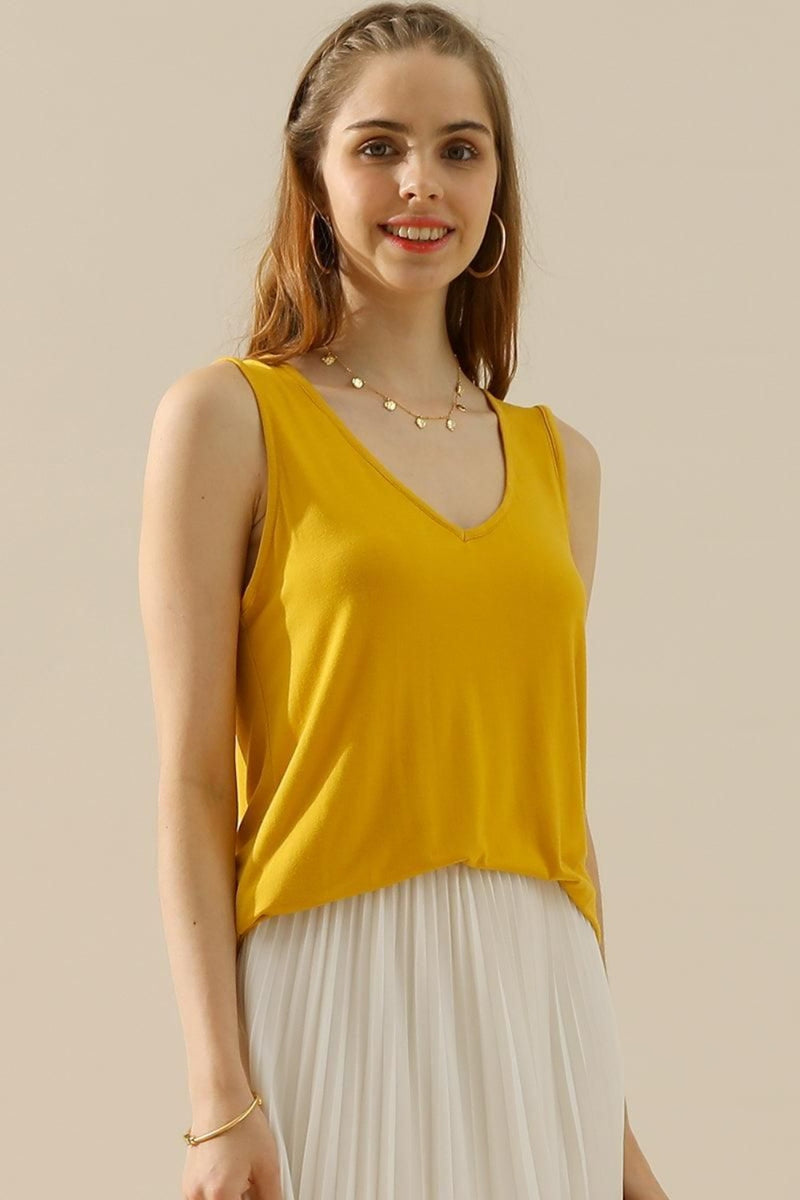 Mia V-Neck Curved Hem Tank