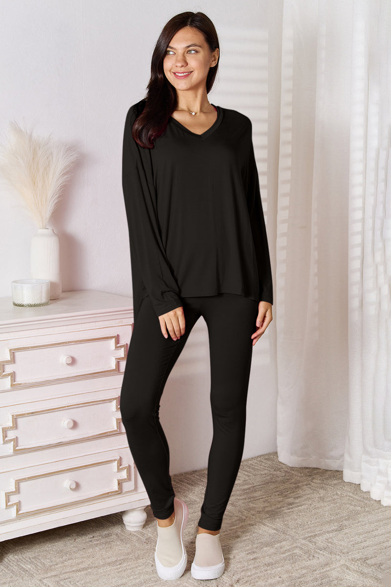 Bailey V-Neck Soft Rayon Long Sleeve Top and Pants Lounge Set