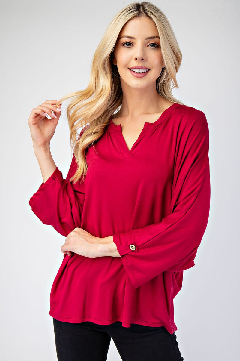 Harper Notched Three-Quarter Sleeve Blouse