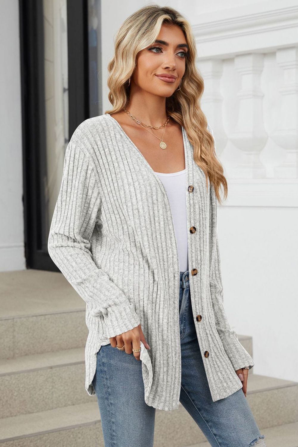 Kelly Ribbed Button Up Long Sleeve Cardigan