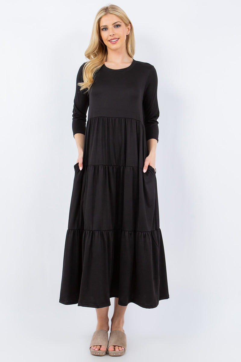 Savannah Tiered Midi Dress with Pockets