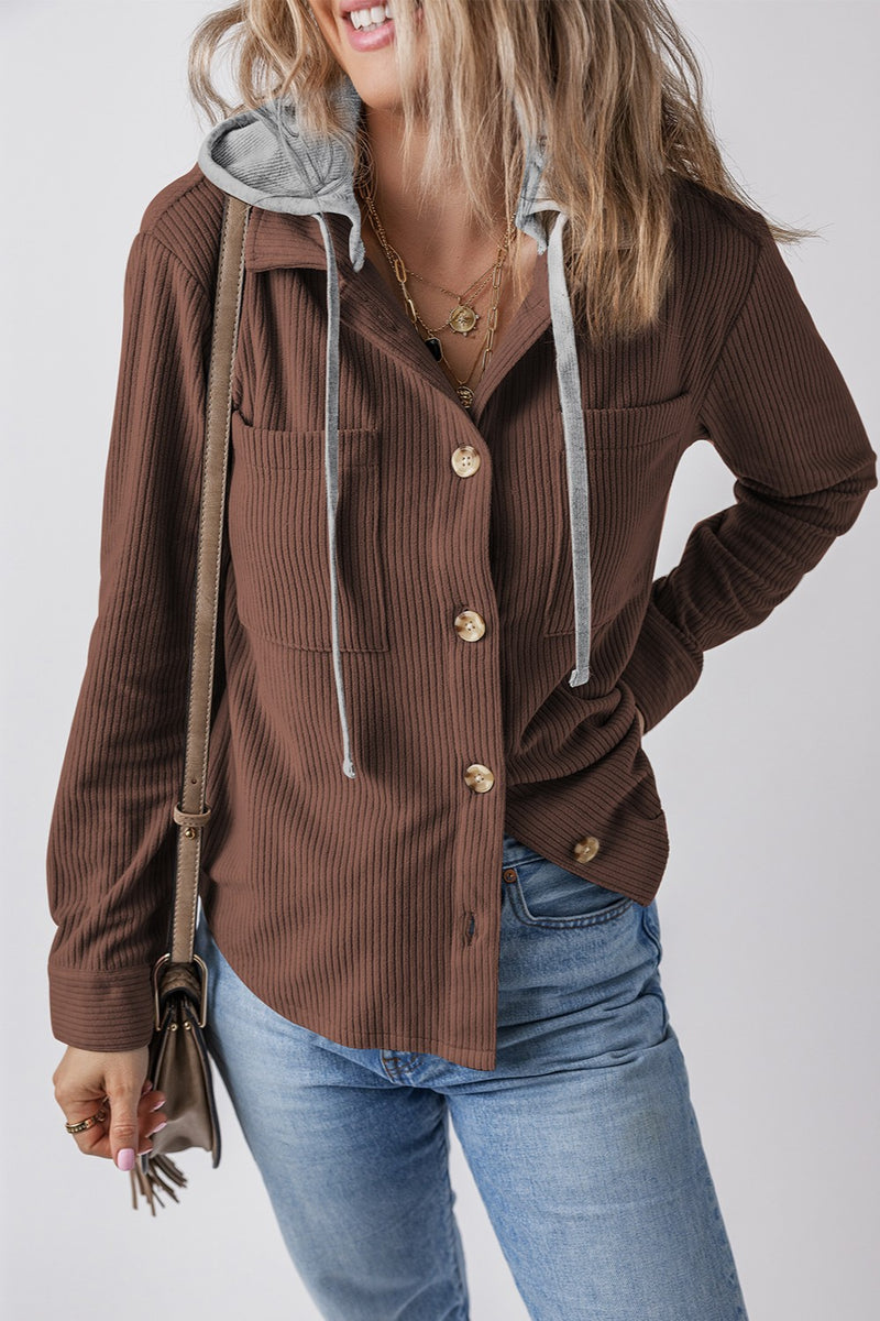 Lila Drawstring Button Up Hooded Jacket