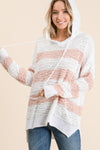 Isabella High-Low Striped Popcorn Hoodie Sweater