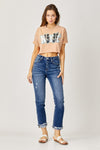 Jenna RISEN High-Rise Frayed Cuffed Straight Jeans