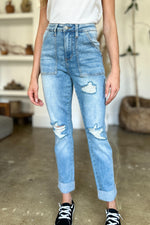 Zoey Distressed Straight Judy Blue Jeans with Patch Pockets